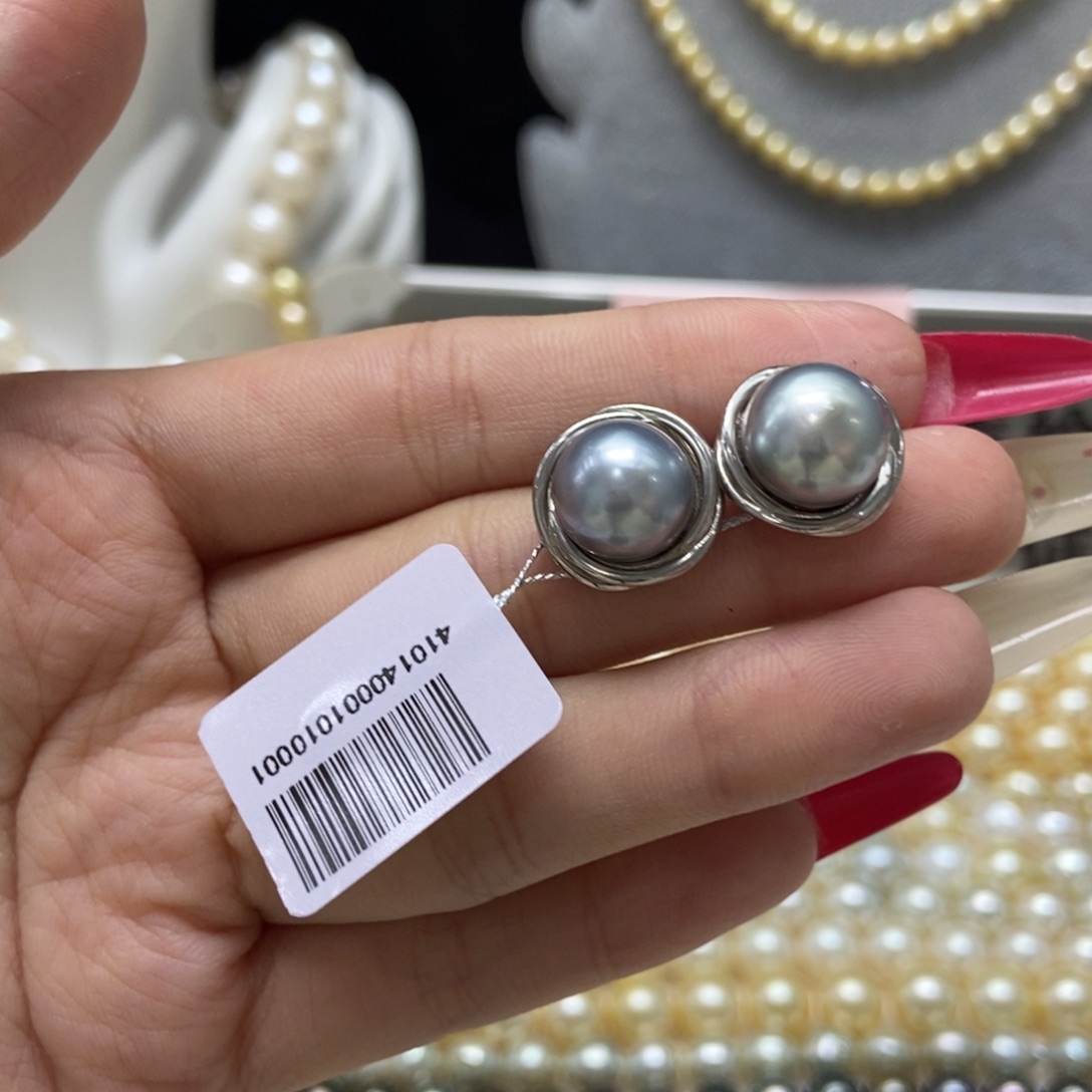 海水珍珠耳饰银S925镶嵌