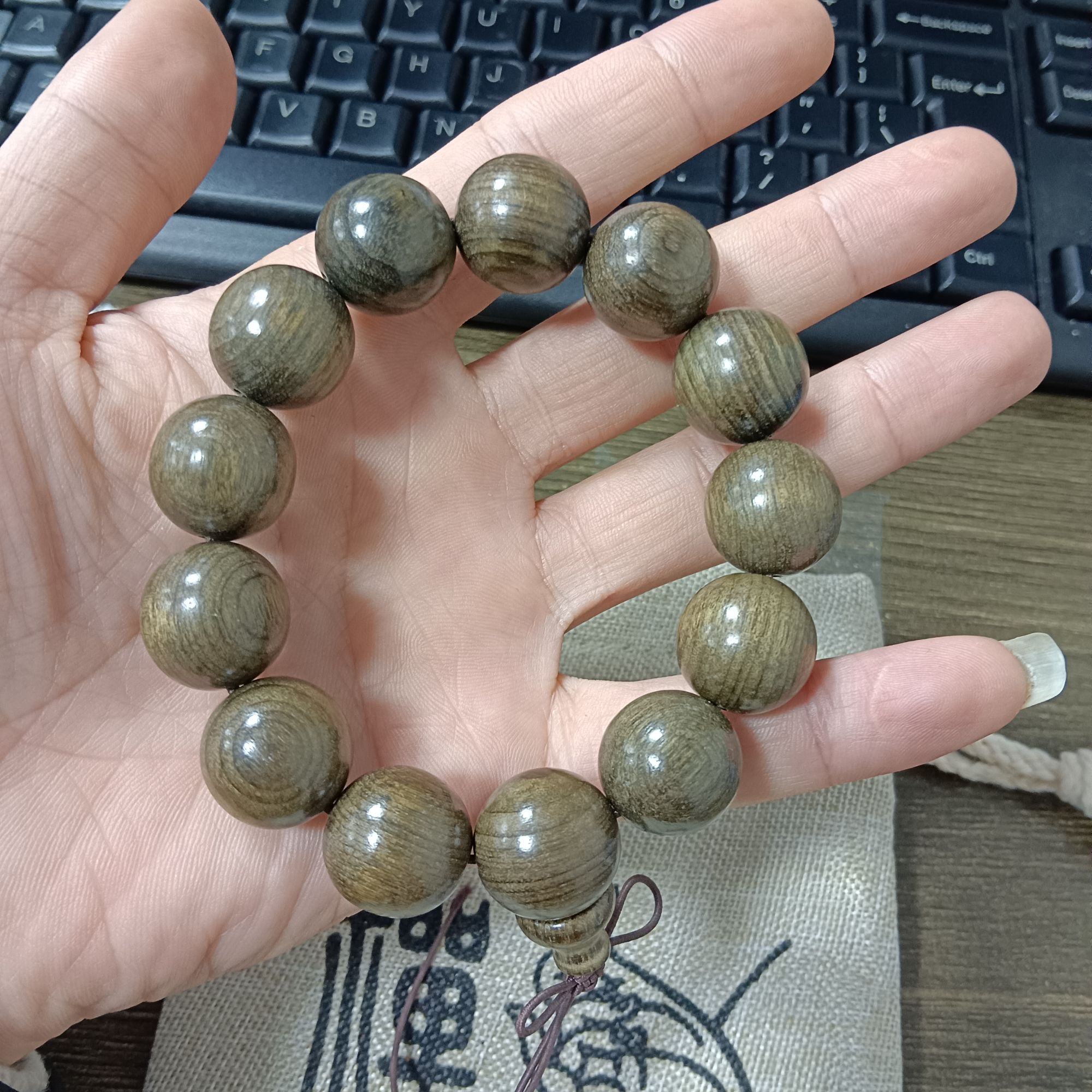 A159阴沉木木手串单圈18mm葫芦款男女士文玩盘珠手链天然木质