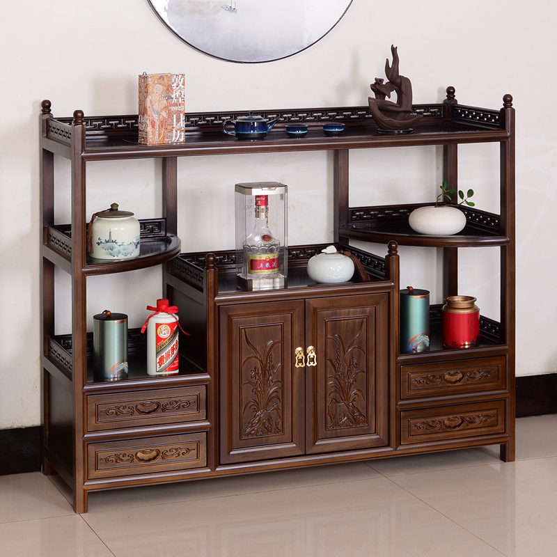老榆木中式实木餐边柜茶水柜客厅收纳柜厨房储物柜酒柜多层置物柜
