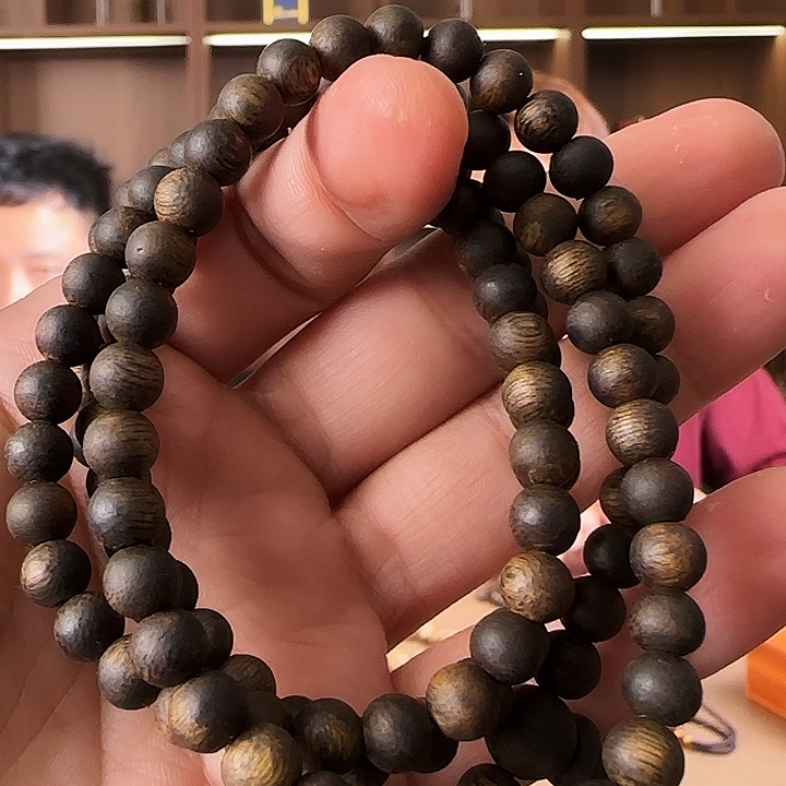 手串沉香沉水浮老料6mm莺歌绿15g