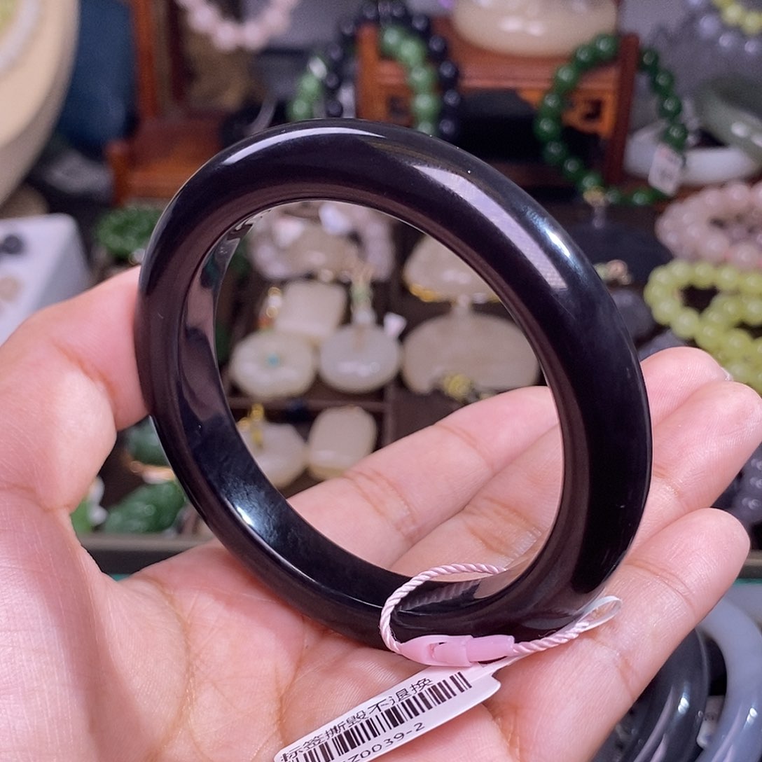 和田玉烟紫老料收藏帝王紫手镯56圈未镶嵌