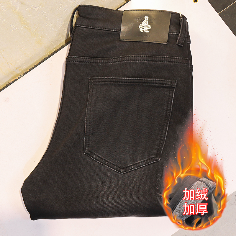 P-秋冬加厚款微弹力黑色牛仔裤5105