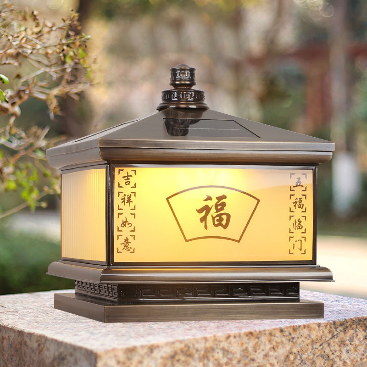 全铜太阳能柱头灯大门口柱子灯景观庭院灯别墅围墙灯具户外庭院灯