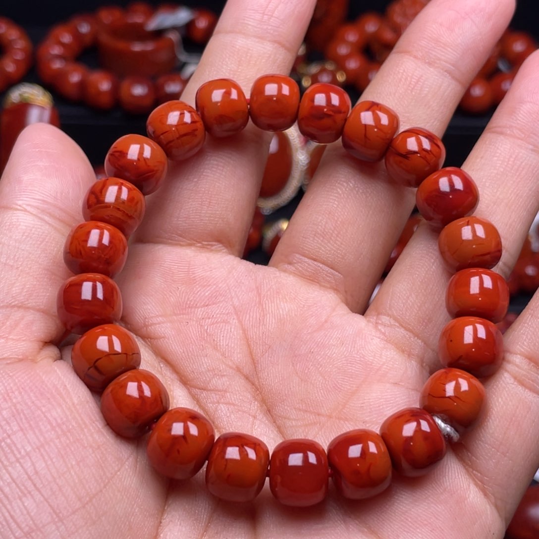 南红玛瑙珠宝奇石未镶嵌西**地单圈10mm