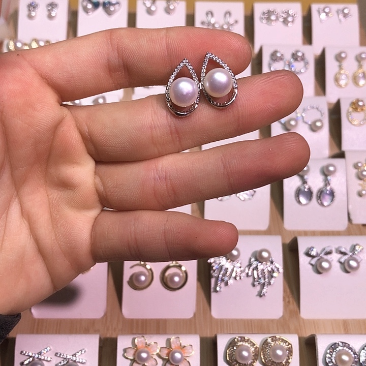 淡水珍珠耳饰银S925镶嵌