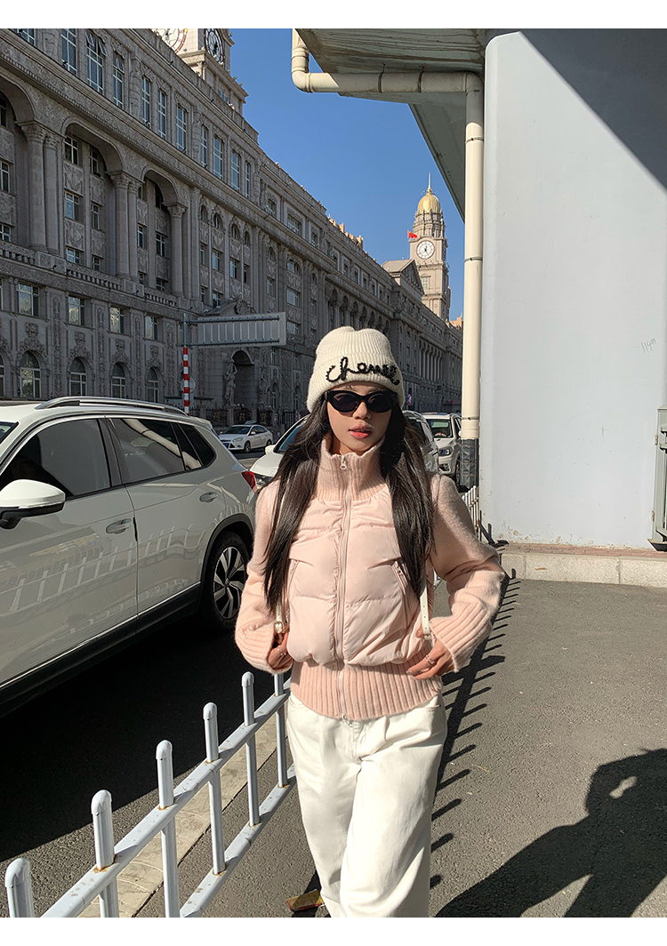 2025冬季气质休闲百搭针织拼接羽绒棉服小个子外套