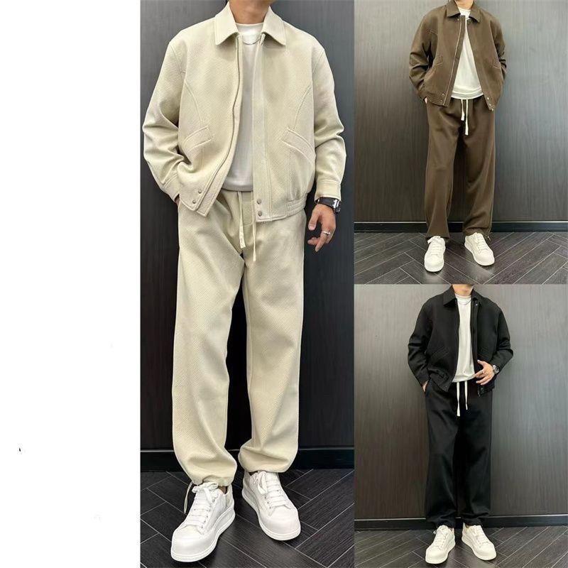男士高端轻奢潮流时尚纯色套装高街设计师痞帅休闲两件套