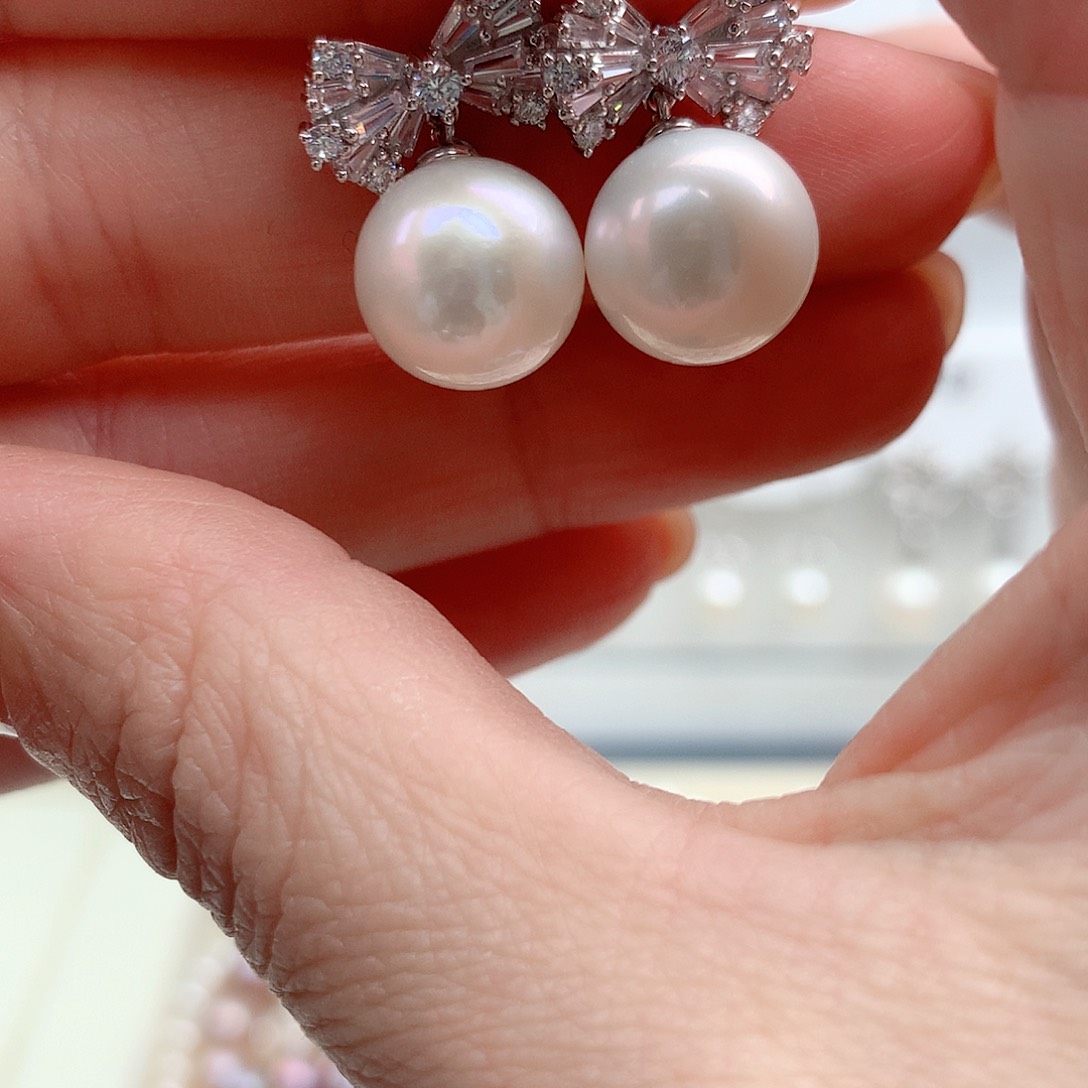 淡水珍珠耳饰银S925镶嵌