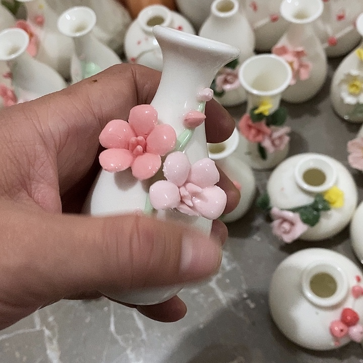 瓷片纯手工陶瓷花摆件瑕