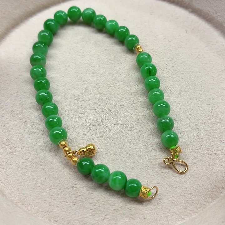 翡翠18K金镶嵌手链天然缅甸翡翠A货卡5,5