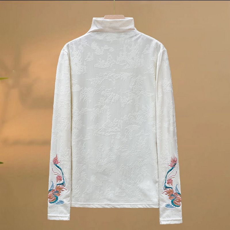 中式国风秋冬新款半高领刺绣打底衫优雅妈妈显瘦气质长袖上衣