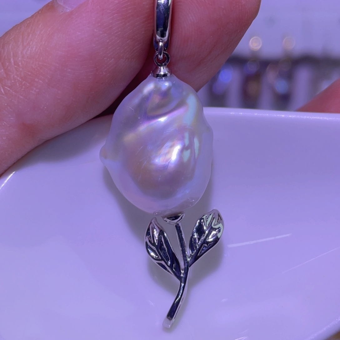 银S925镶嵌淡水珍珠天然淡水珍珠吊坠