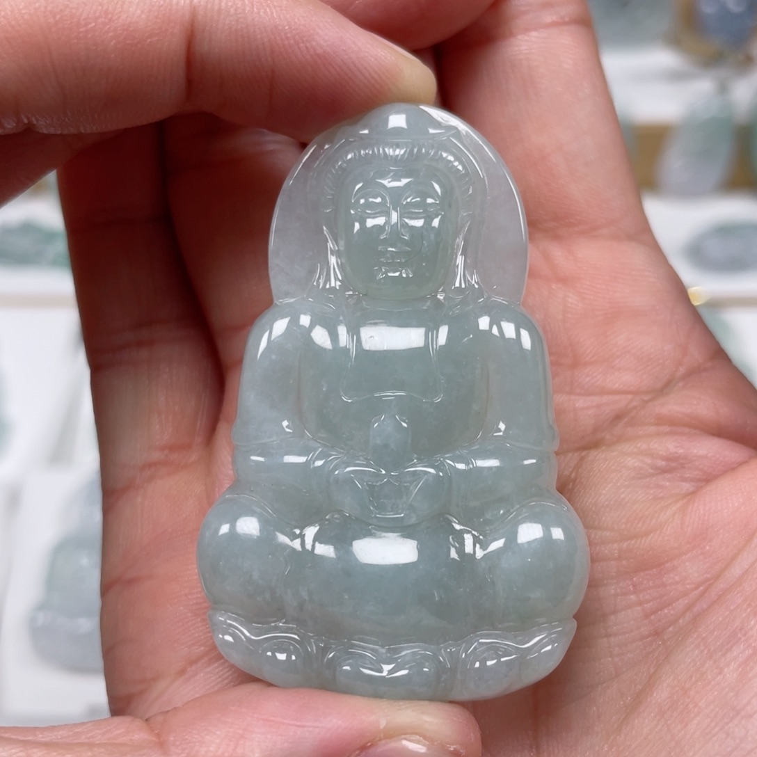 翡翠颈饰未镶嵌天然缅甸翡翠A货观音18号