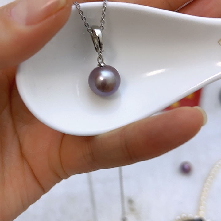 合金淡水珍珠紫珠银色万能扣吊坠