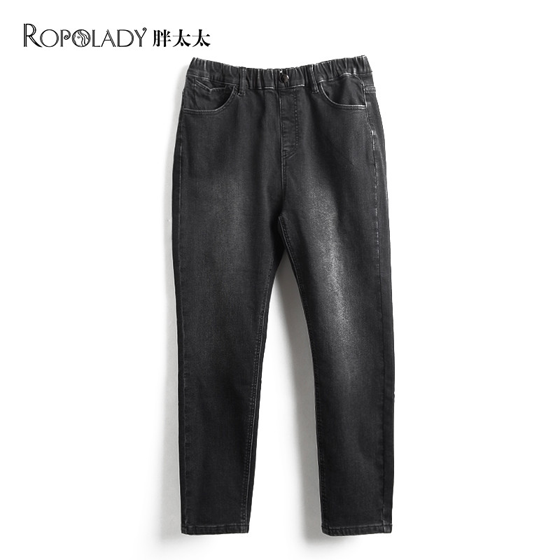 胖太太大码女装秋冬新弹力通勤松紧腰加肥加大牛仔长裤422304020