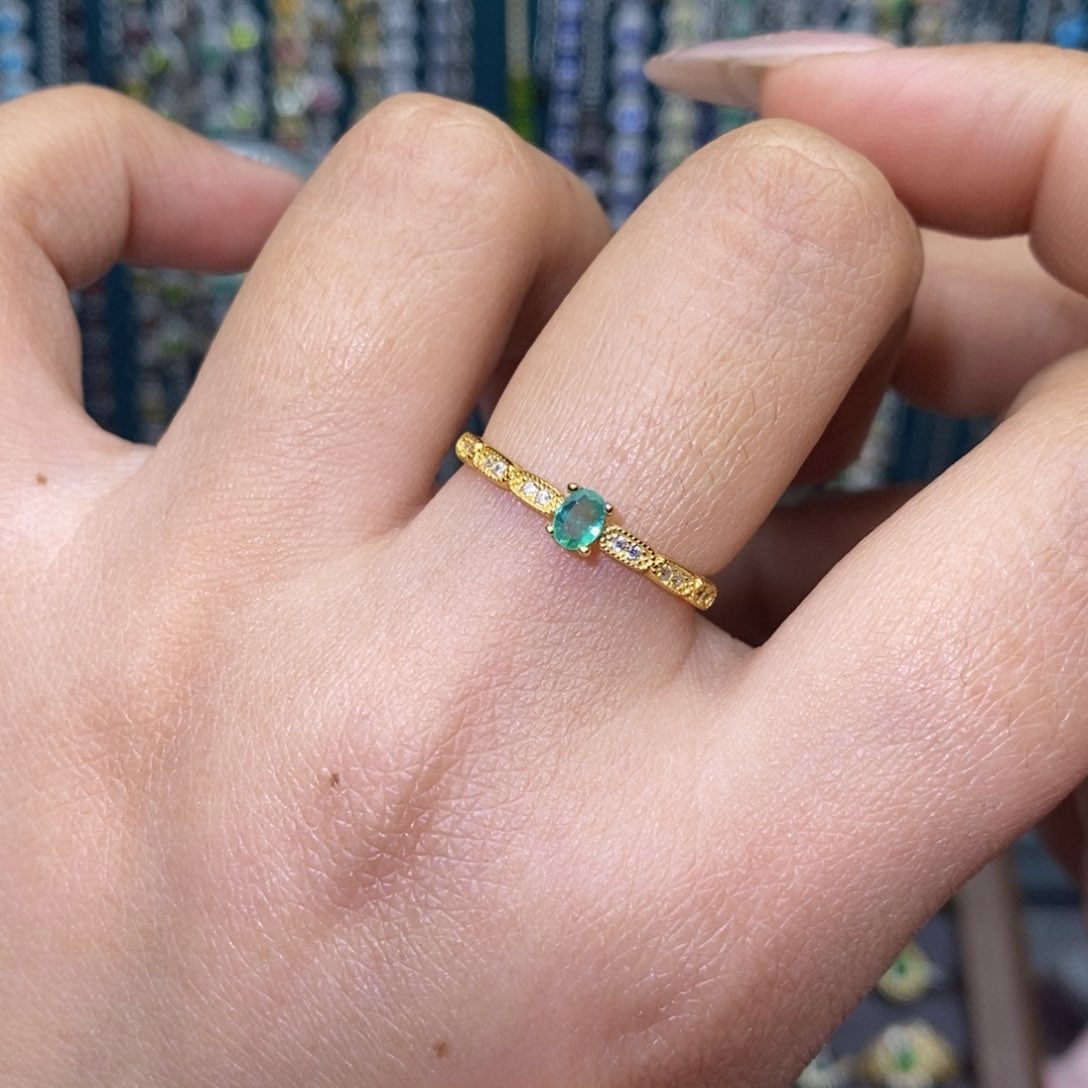 祖母绿戒指银S925镶嵌