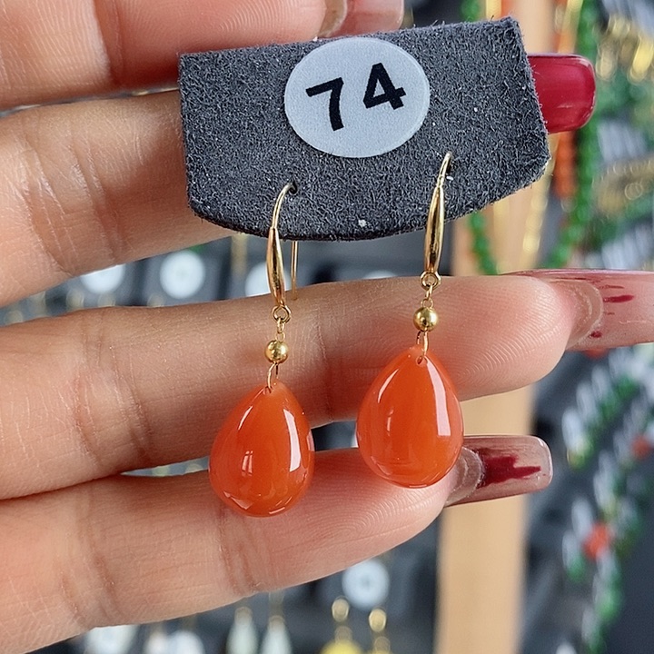 南红玛瑙耳饰18K金镶嵌