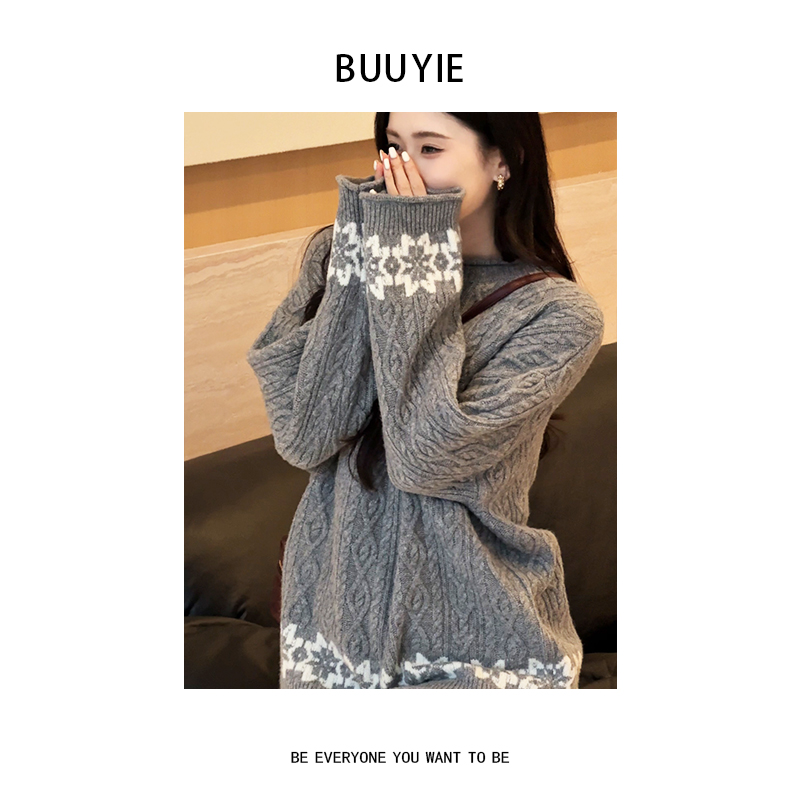  BUUYIE【柔甄】绵羊毛毛衣设计师款高级宽松秋冬新款251272