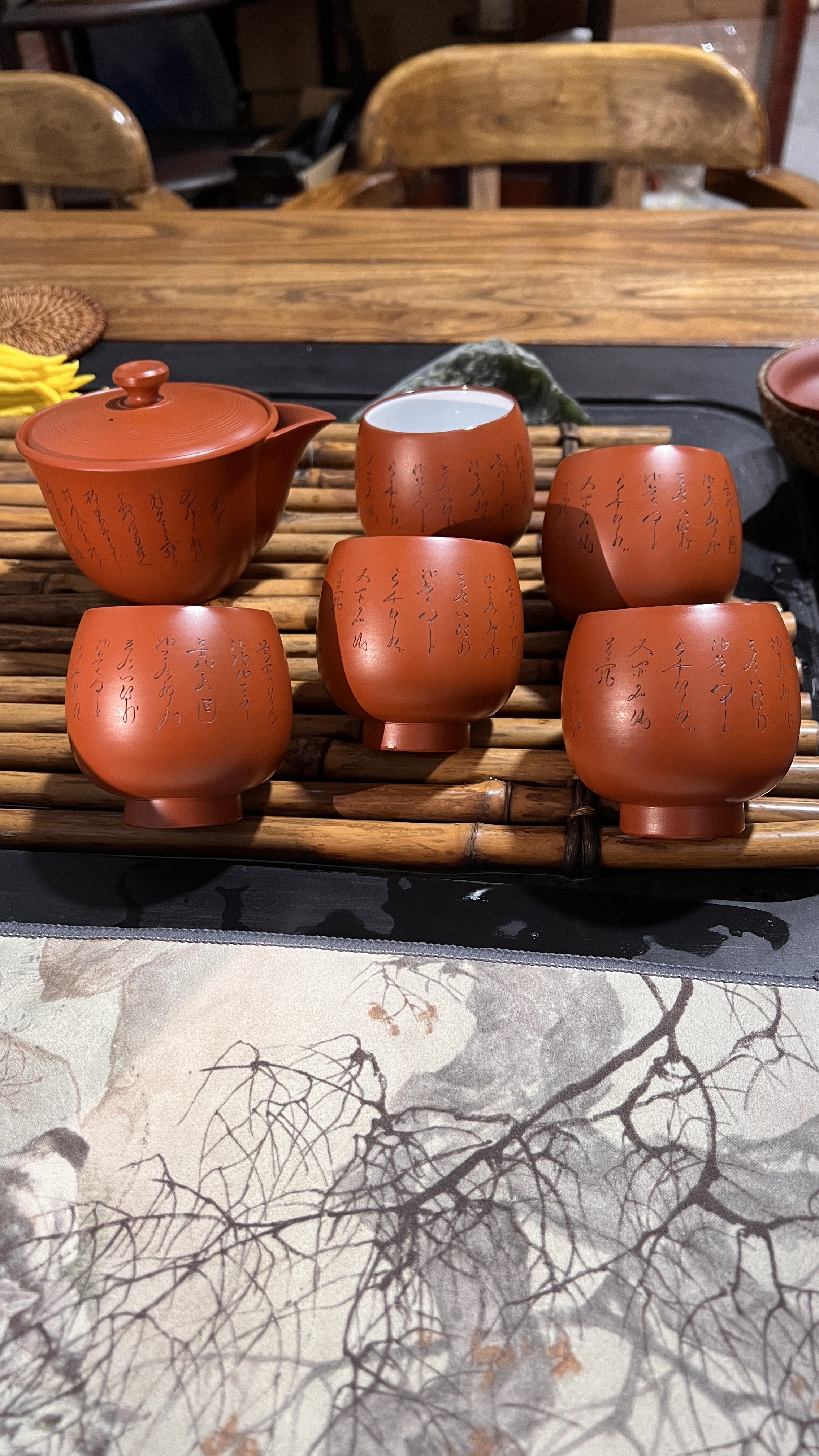 朱泥烧宝瓶五杯套