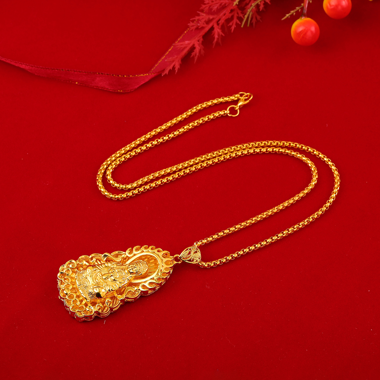 【男士高订】金色火焰观音项链时尚百搭