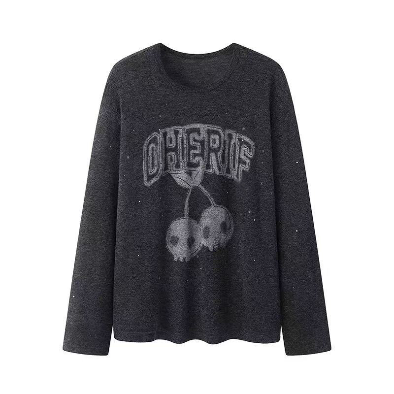 H9363-2025春季新款时尚百搭宽松印花针织衫打底衫女