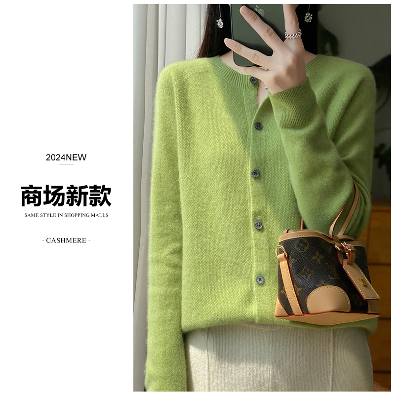 内搭外穿2024商场新款一线成衣纯羊毛圆领长袖针织开衫外套女D019