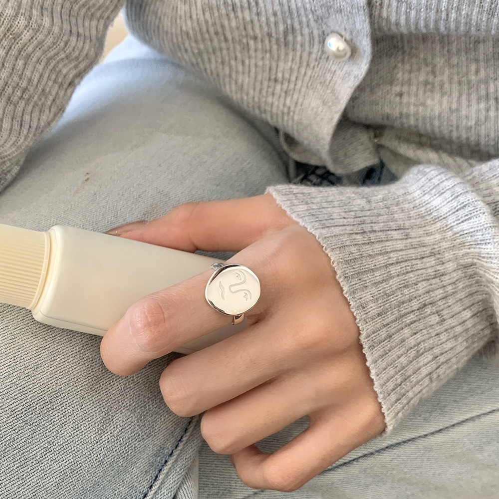 925银戒指 欧美个性甜酷潮流S925纯银人脸造型金色食指戒指