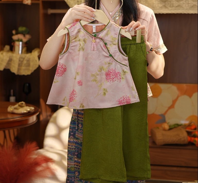 新中式女童中国风夏季刺绣重工提花工艺裙子