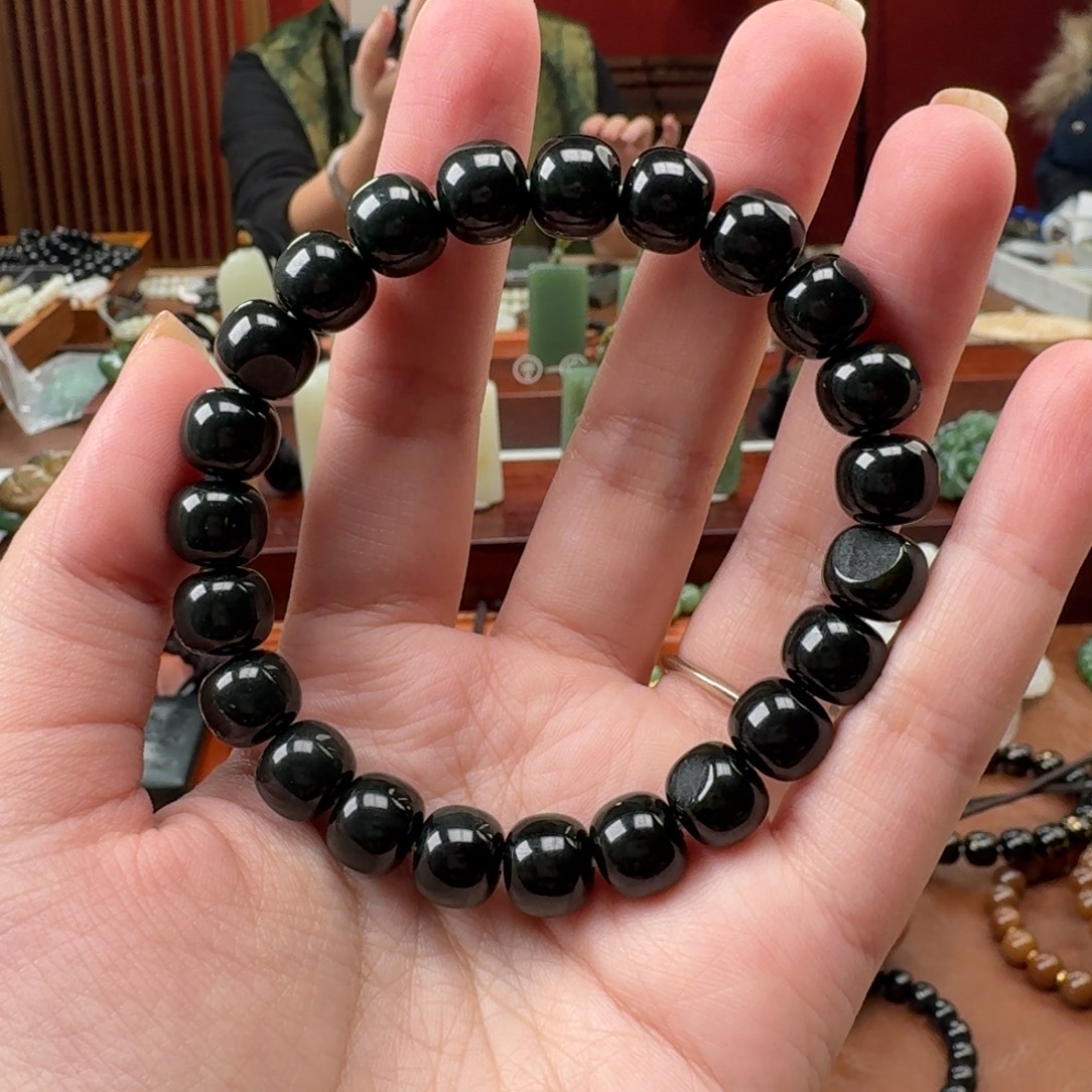 和田玉未镶嵌手链和田玉黑青9/10老