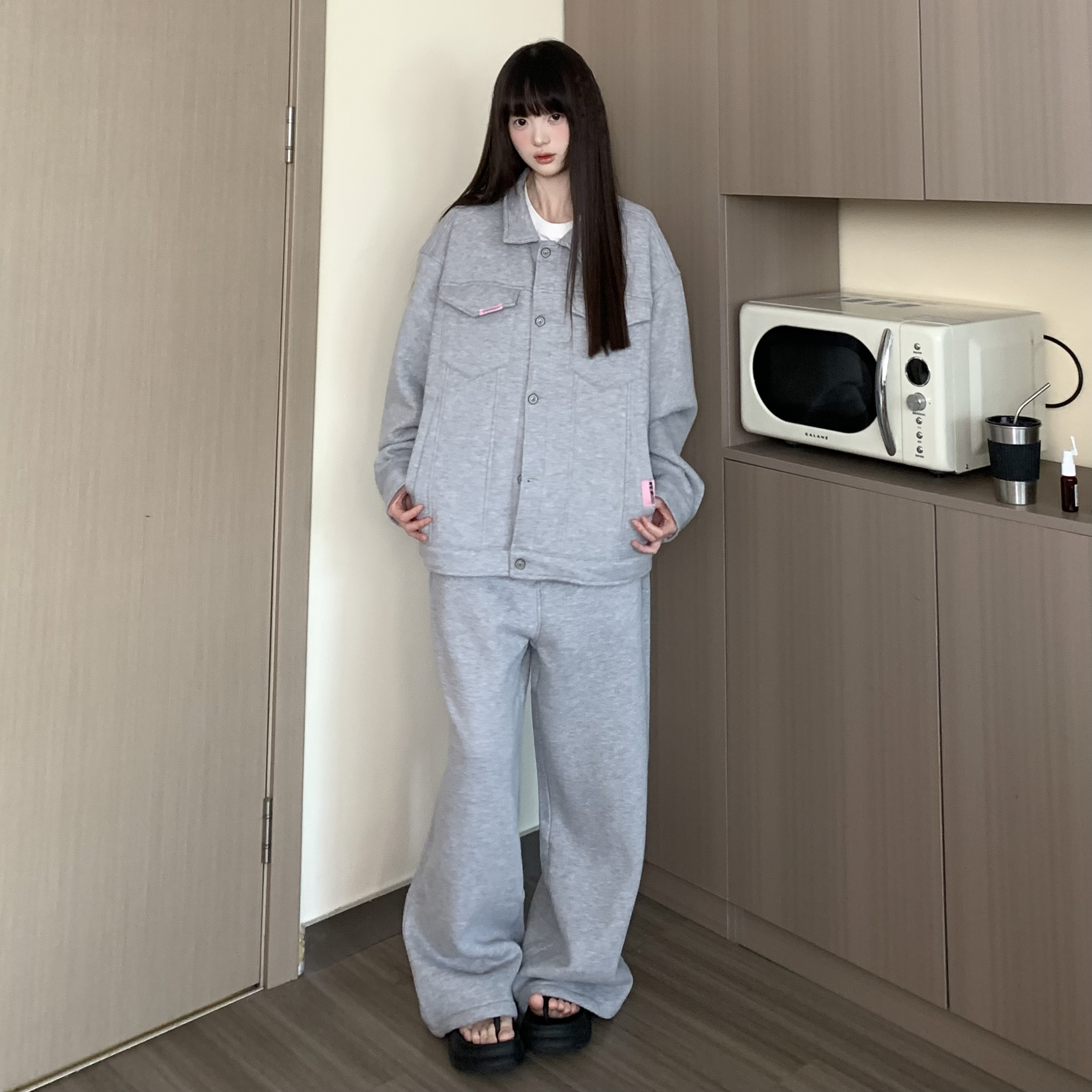TOM潮 秋季新款运动风韩系百搭卫衣卫裤套装慵懒感韩系纯色百搭
