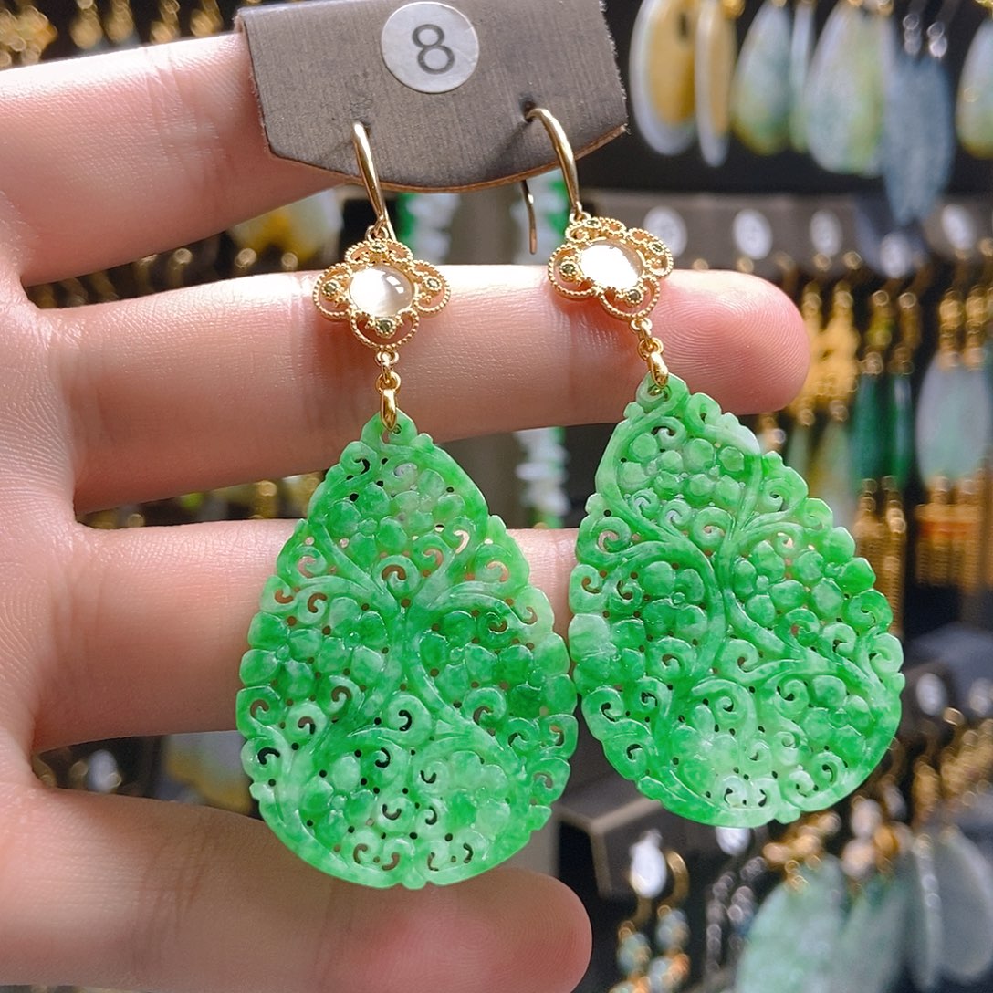 柳***系翡翠未镶嵌耳饰翡翠