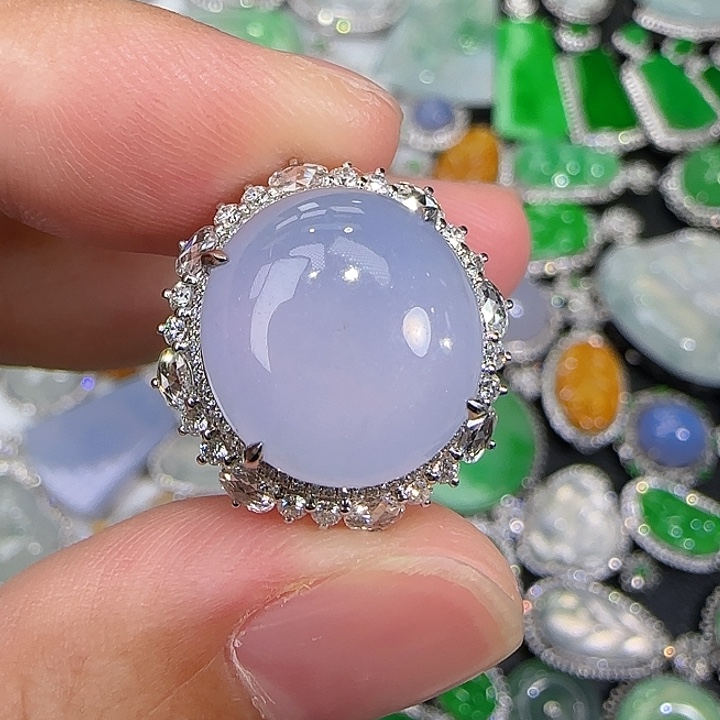 翡翠戒指18K金镶嵌天然翡翠