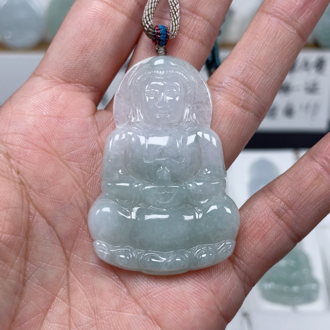 翡翠颈饰未镶嵌天然翡翠A货观音125号