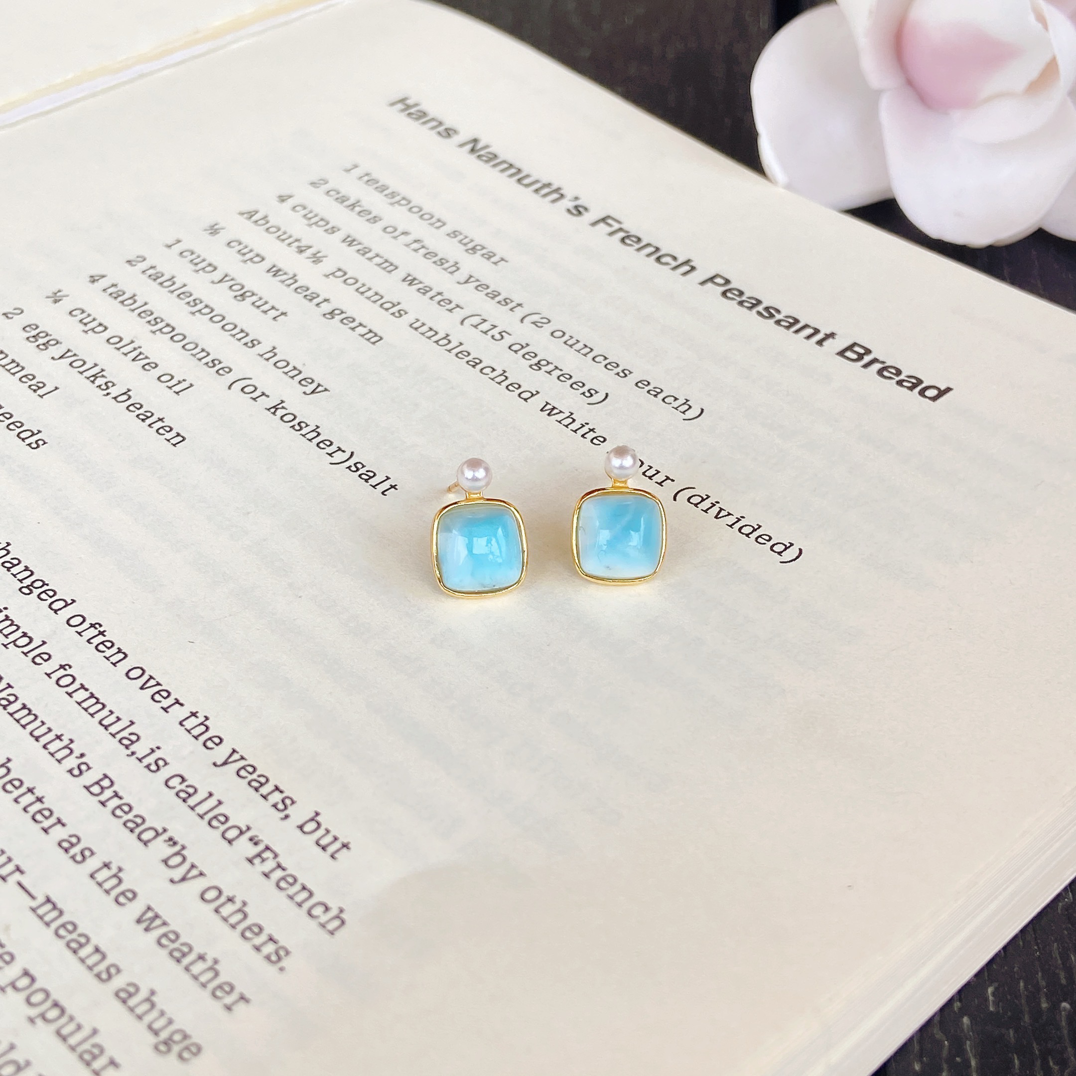 龟背纹海纹石方糖耳钉发一对