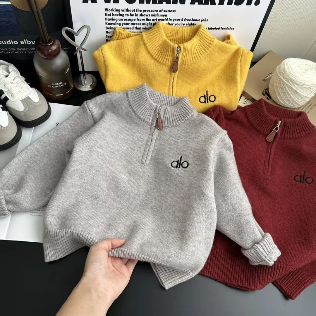 韩国男女童毛衣半拉链针织衫秋季2025新款儿童韩版圆领套头打底衫