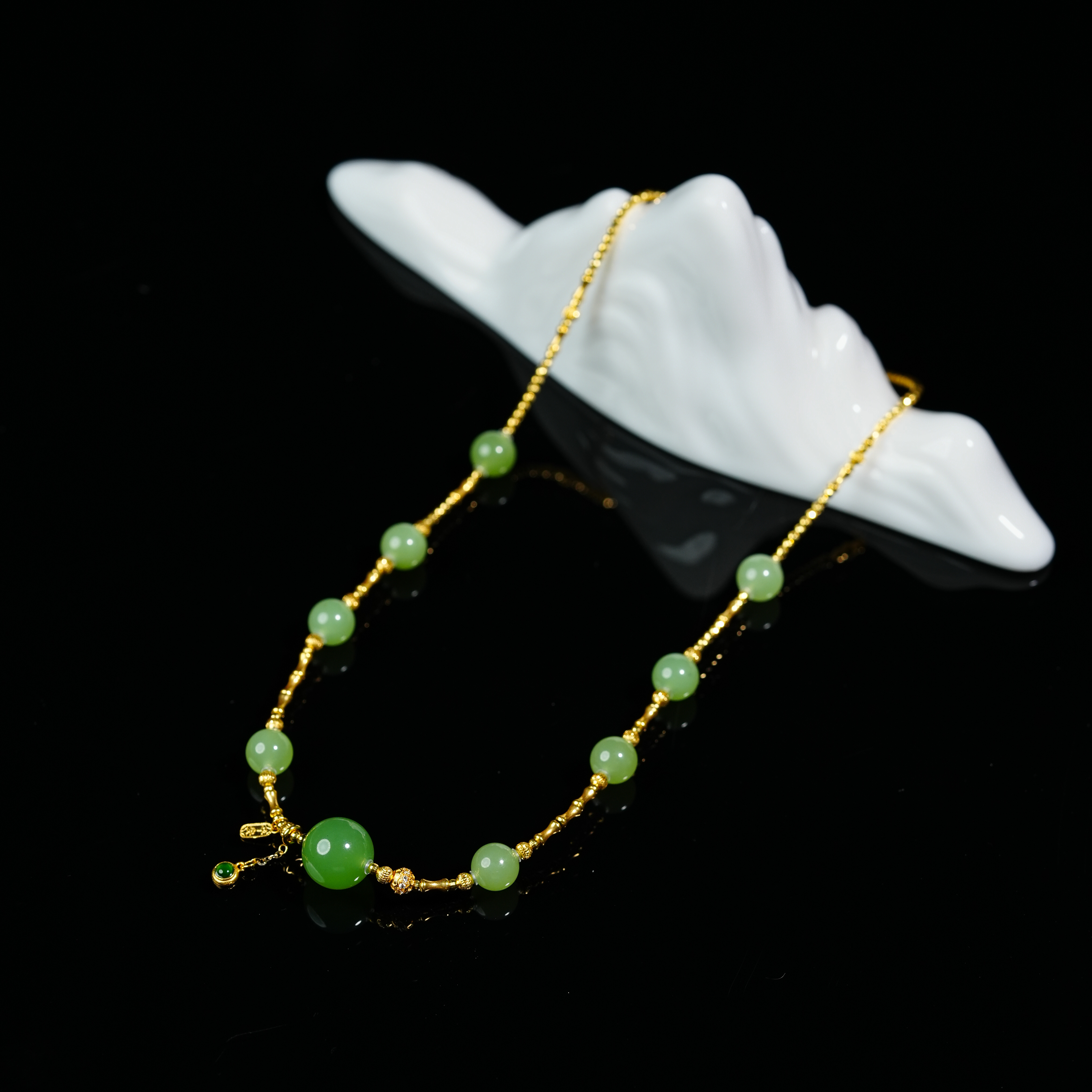 【小涵专属】18k和田玉翠青项链 7-12mm/43+3cm KV0030055