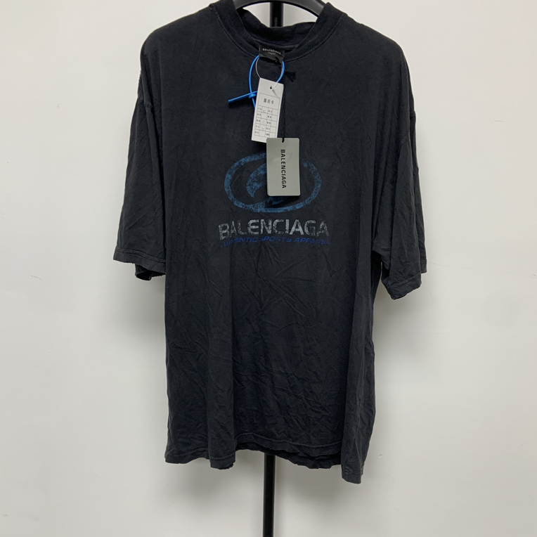 未使用 Balenciaga/巴黎世家 做旧蓝标字母图案印花圆领短袖01587
