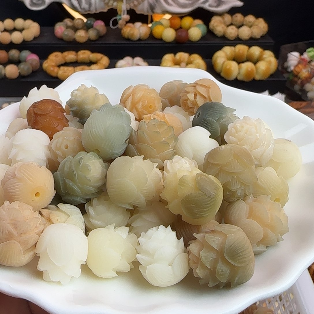 菩提根/象牙果手串瑕疵卡17/18手修莲花100颗