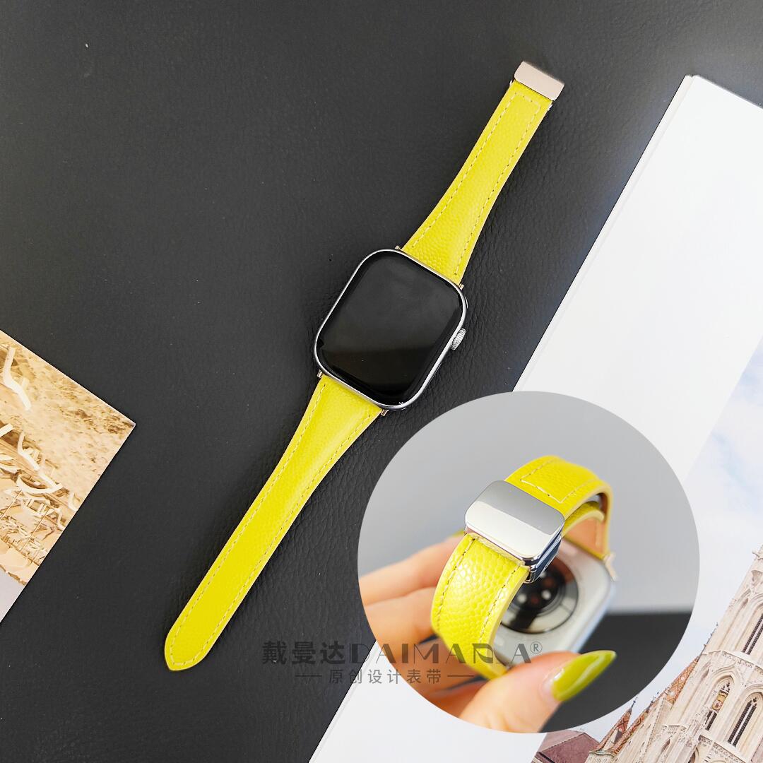 适用iwatchs10柚子皮表带applewatch鱼子酱牛皮苹果s9表带8se42mm