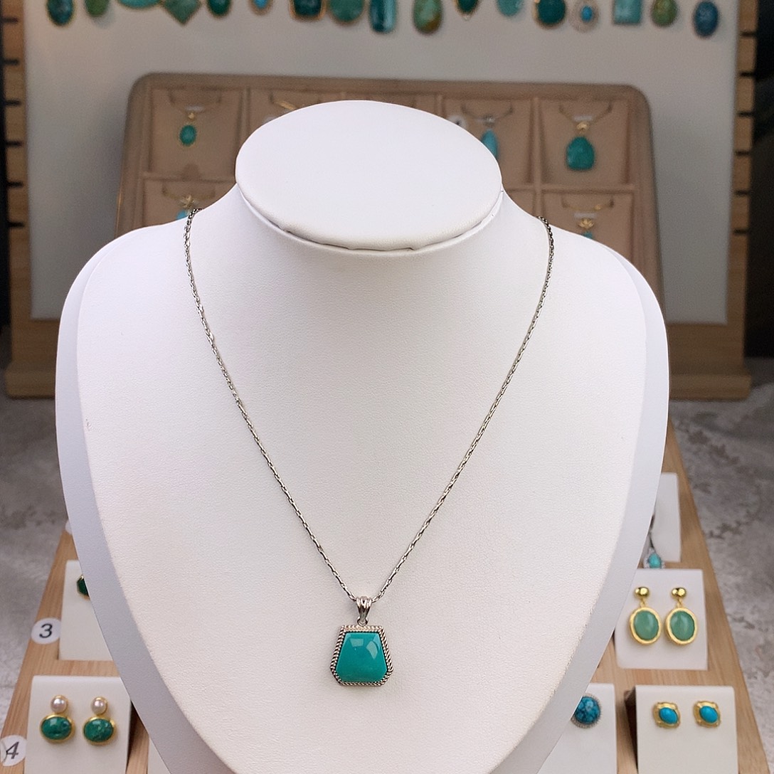 绿松石银S925镶嵌吊坠(不含链)