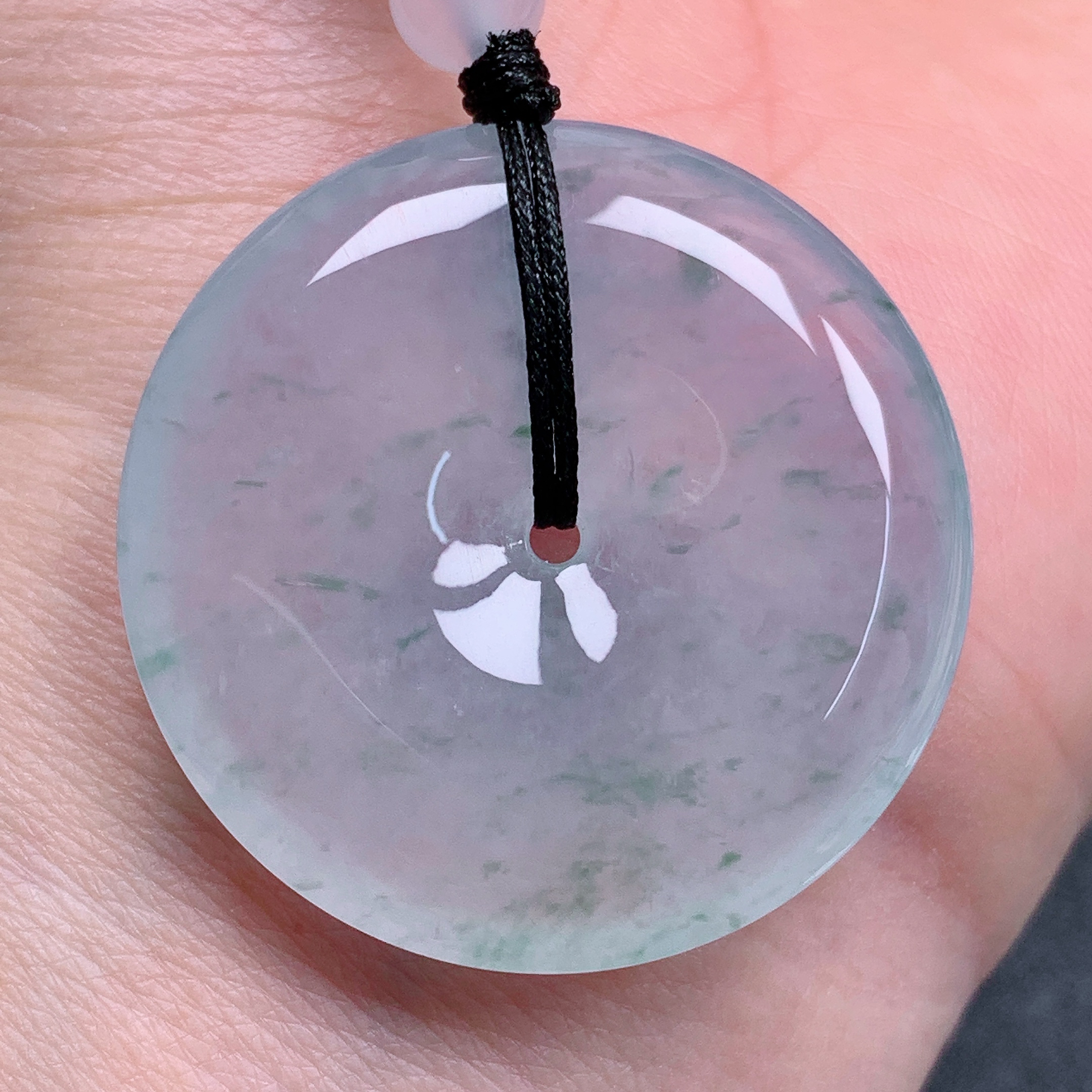 天然缅甸翡翠A货冰飘花平安扣气质精美尺寸33.4+6.4  304