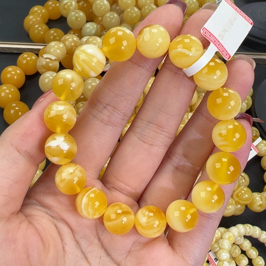 琥珀未镶嵌手链15.7金瓷白