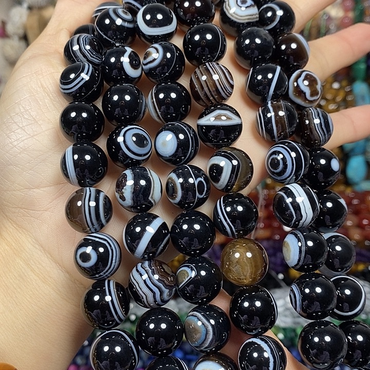 玛瑙/玉髓未镶嵌珠宝半成品眼睛玛瑙卡14mm一条