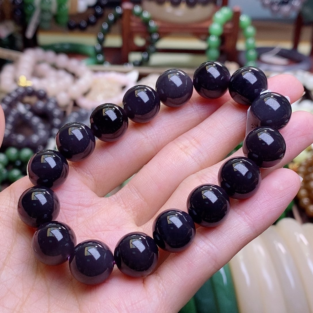 和田玉手镯未镶嵌烟紫帝王紫毕业级手串12MM