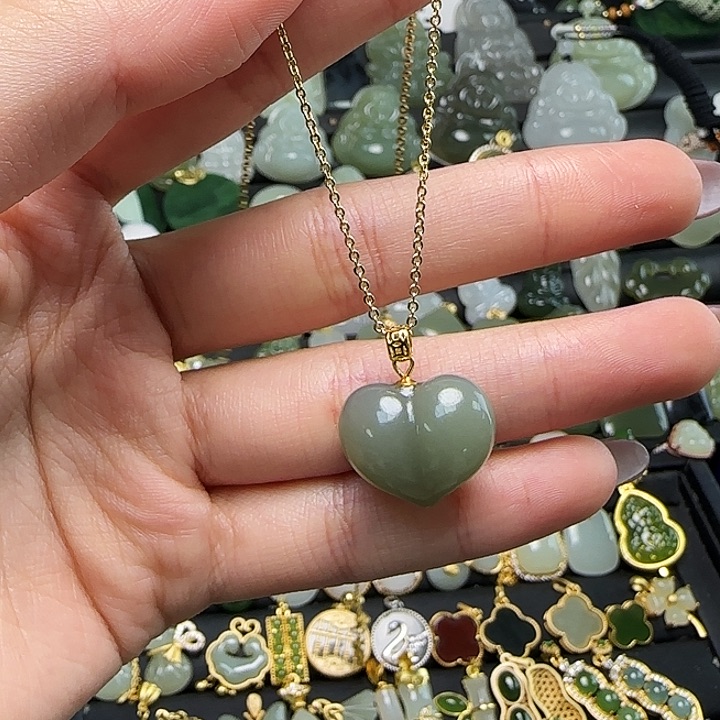 颈饰银S925镶嵌和田玉送链子送绳