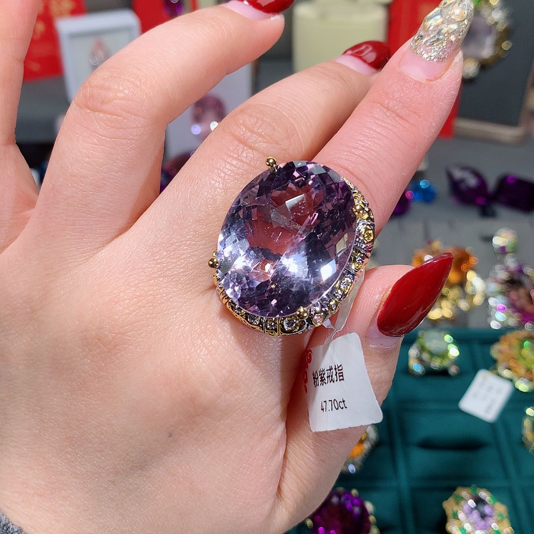 水晶戒指银S925镶嵌金****园戒指