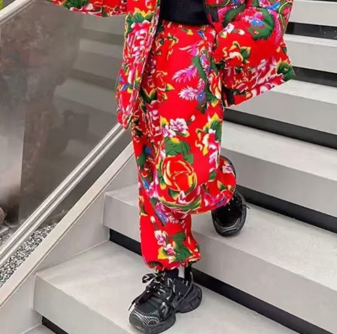 东北大花儿童版加绒卫裤