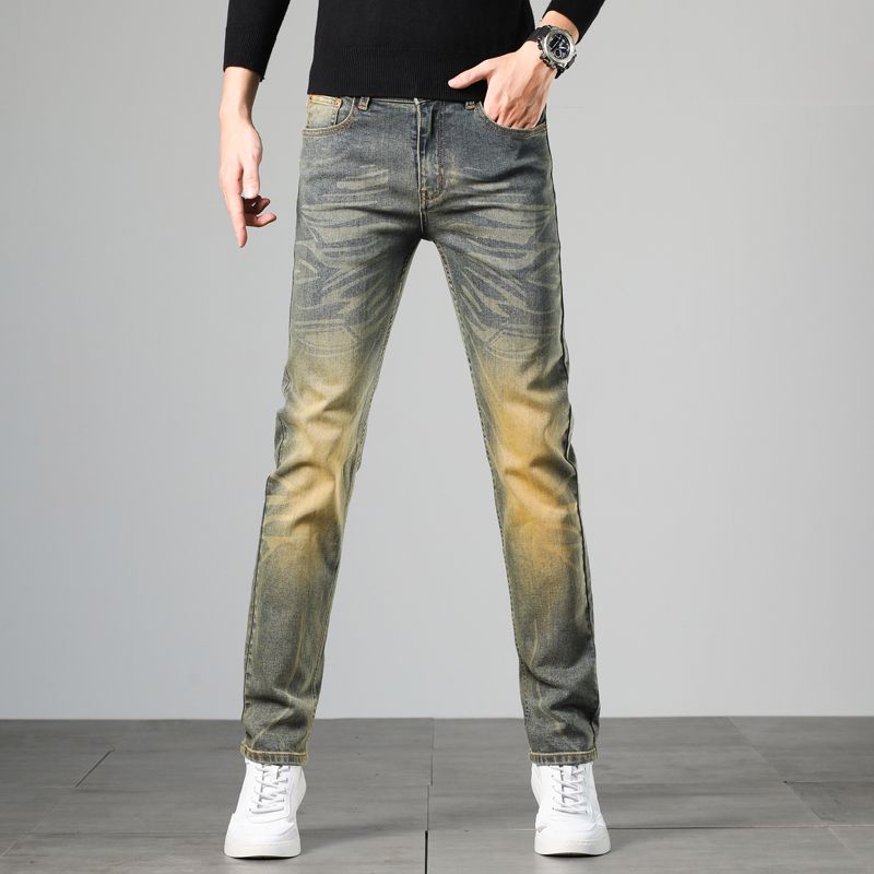 青古色怀旧蓝修身复古怀旧胶卷色修身直筒潮流高端男士牛仔裤21