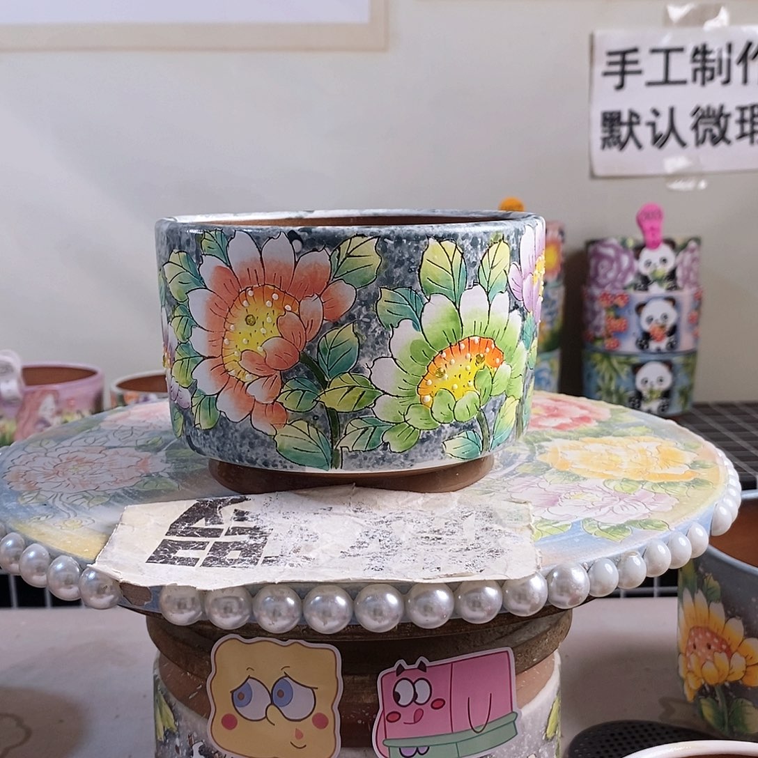 红泥花盆红陶手绘花盆