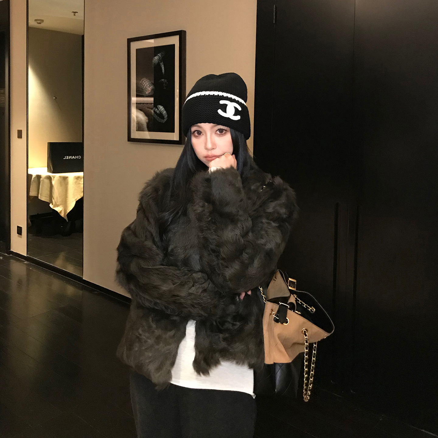 大表姐FUR“万年经典"小湖羊皮毛一体立领老钱风皮草外套